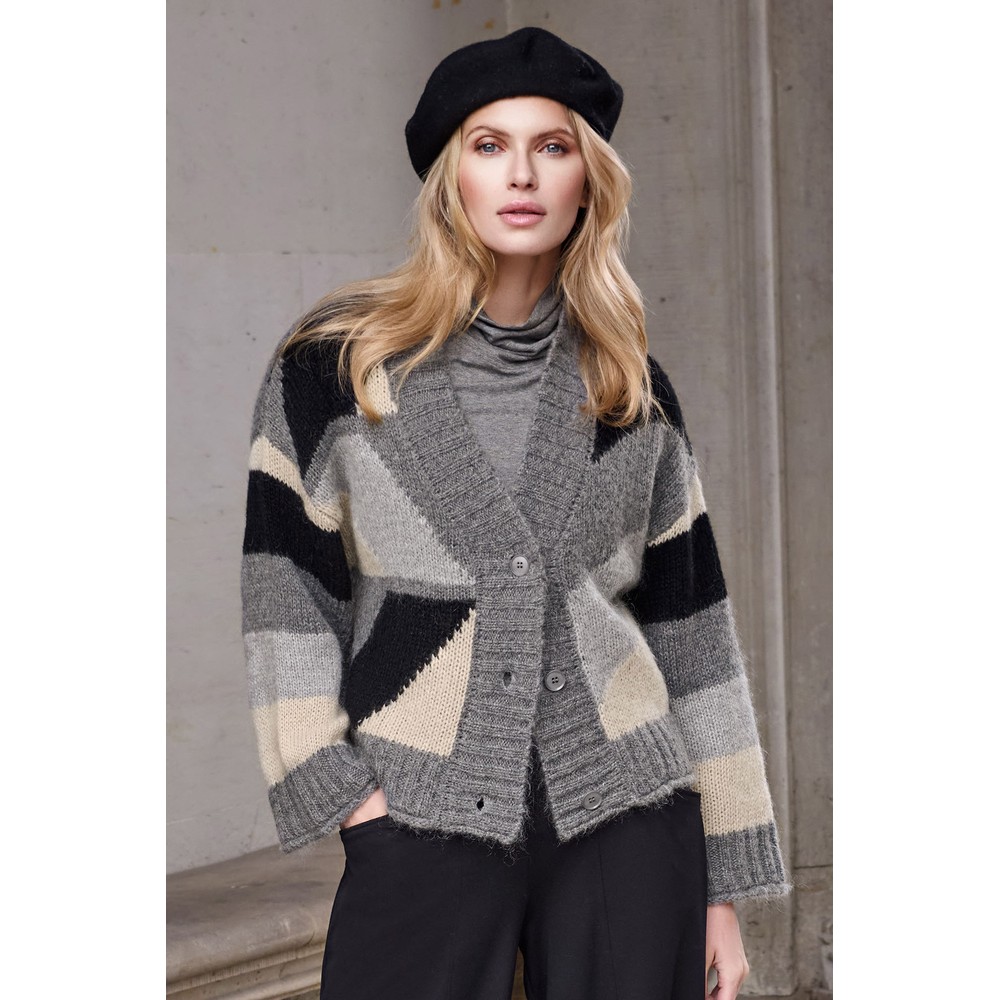 NOEN Grey Patchwork Knit Cardigan Grey Mix 9890