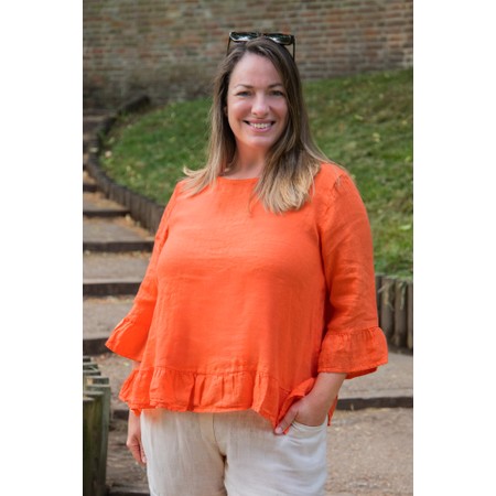 Amazing Woman Julia Papaya Linen Frill Top - Orange