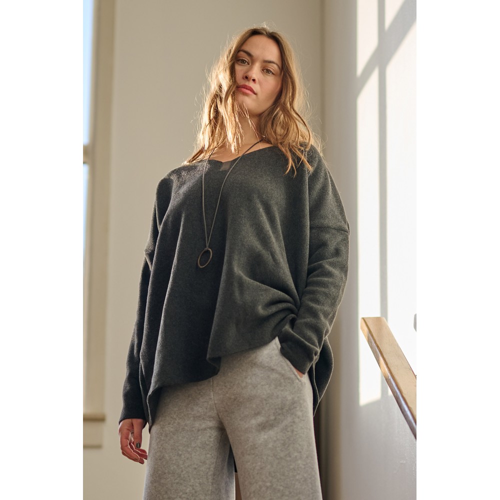 Henriette Steffensen Oversized Soft Black Fleece Blouse with Necklace Soft Black