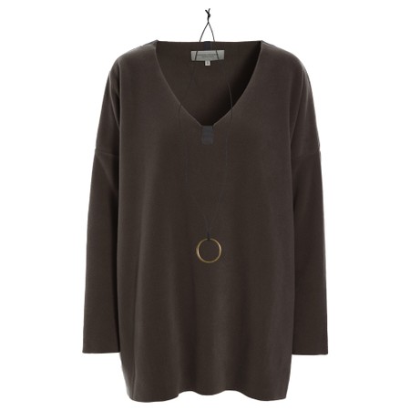Henriette Steffensen Oversized Chokolate Fleece Blouse with Necklace - Brown