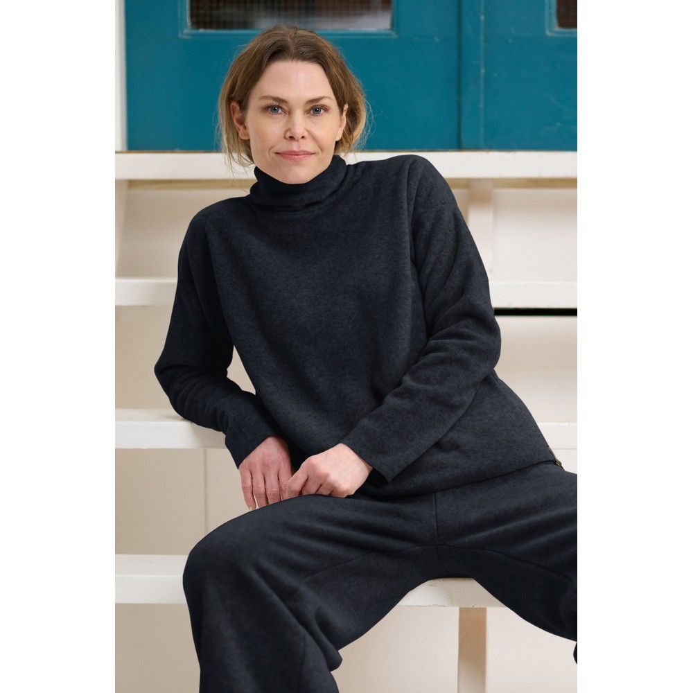 Henriette Steffensen Polo Neck Soft Black Fleece Top Soft Black
