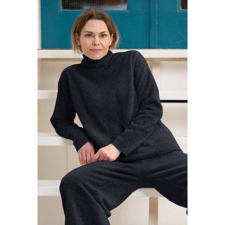 Henriette Steffensen Polo Neck Soft Black Fleece Top - Black