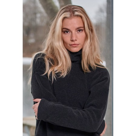 Henriette Steffensen Polo Neck Soft Black Fleece Top - Black