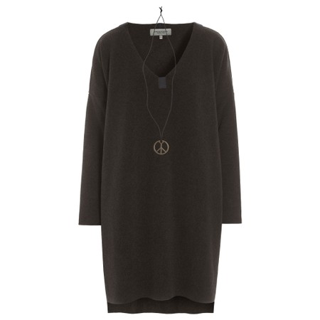 Henriette Steffensen V-Neck Fleece Chokolate Tunic With Peace Necklace - Brown