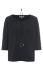 Henriette Steffensen Soft Black Bluser Fleece Soft Black Blouse With Pendant  