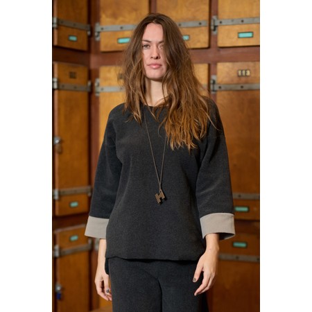 Henriette Steffensen Contrast Hem Fleece Blouse - Black