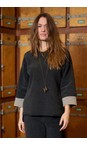 Henriette Steffensen Soft Black / Elephant Contrast Hem Fleece Blouse  