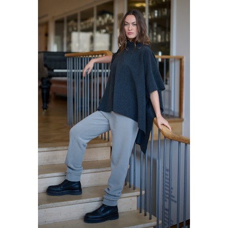 Henriette Steffensen Soft Black High Neck Fleece Poncho - Black