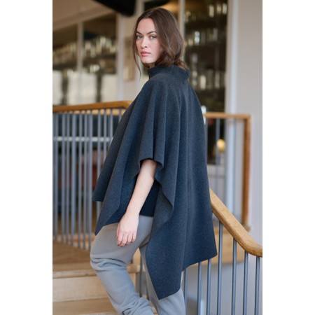 Henriette Steffensen Soft Black High Neck Fleece Poncho - Black