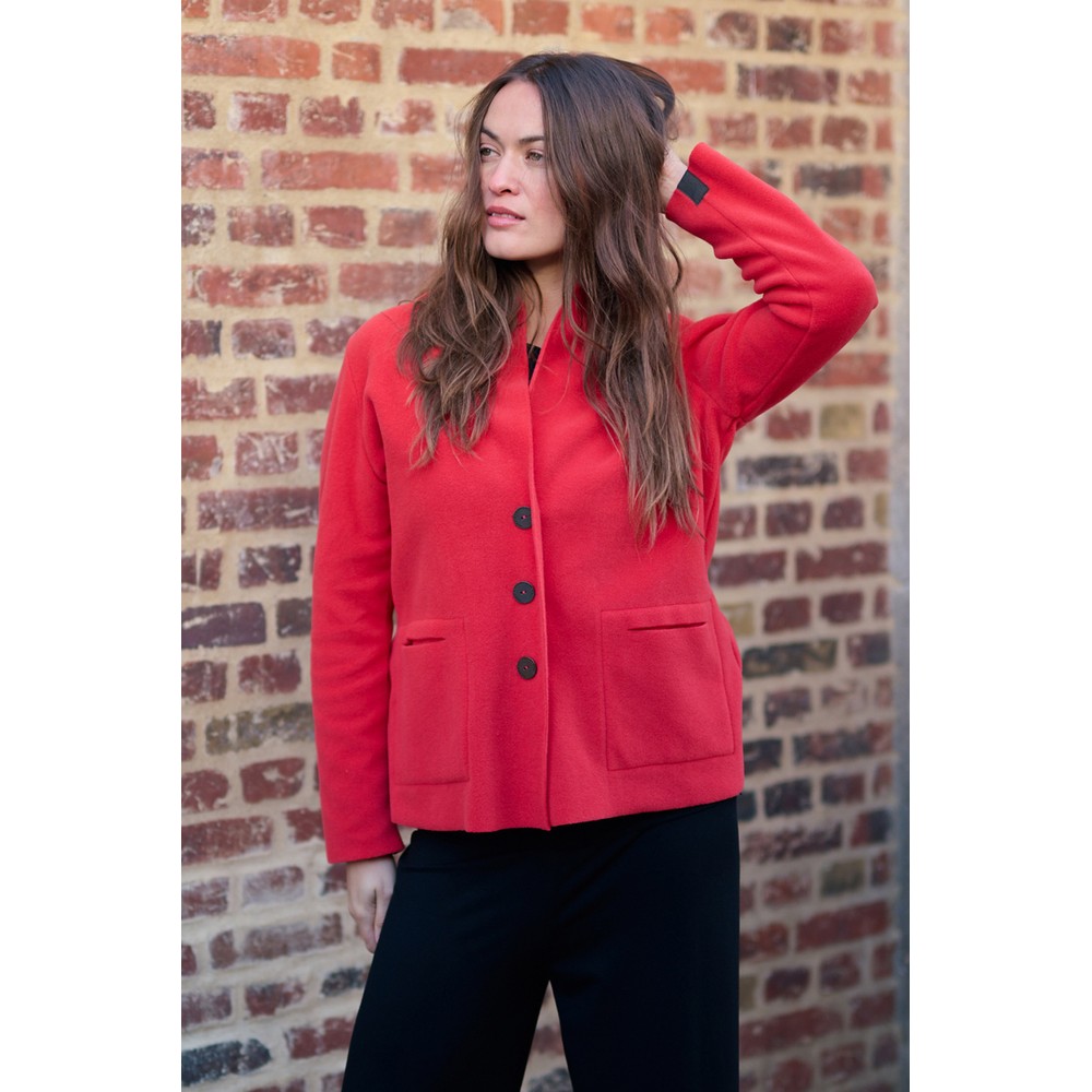 Henriette Steffensen Tomato Short Recycled Fleece Cardigan Tomato