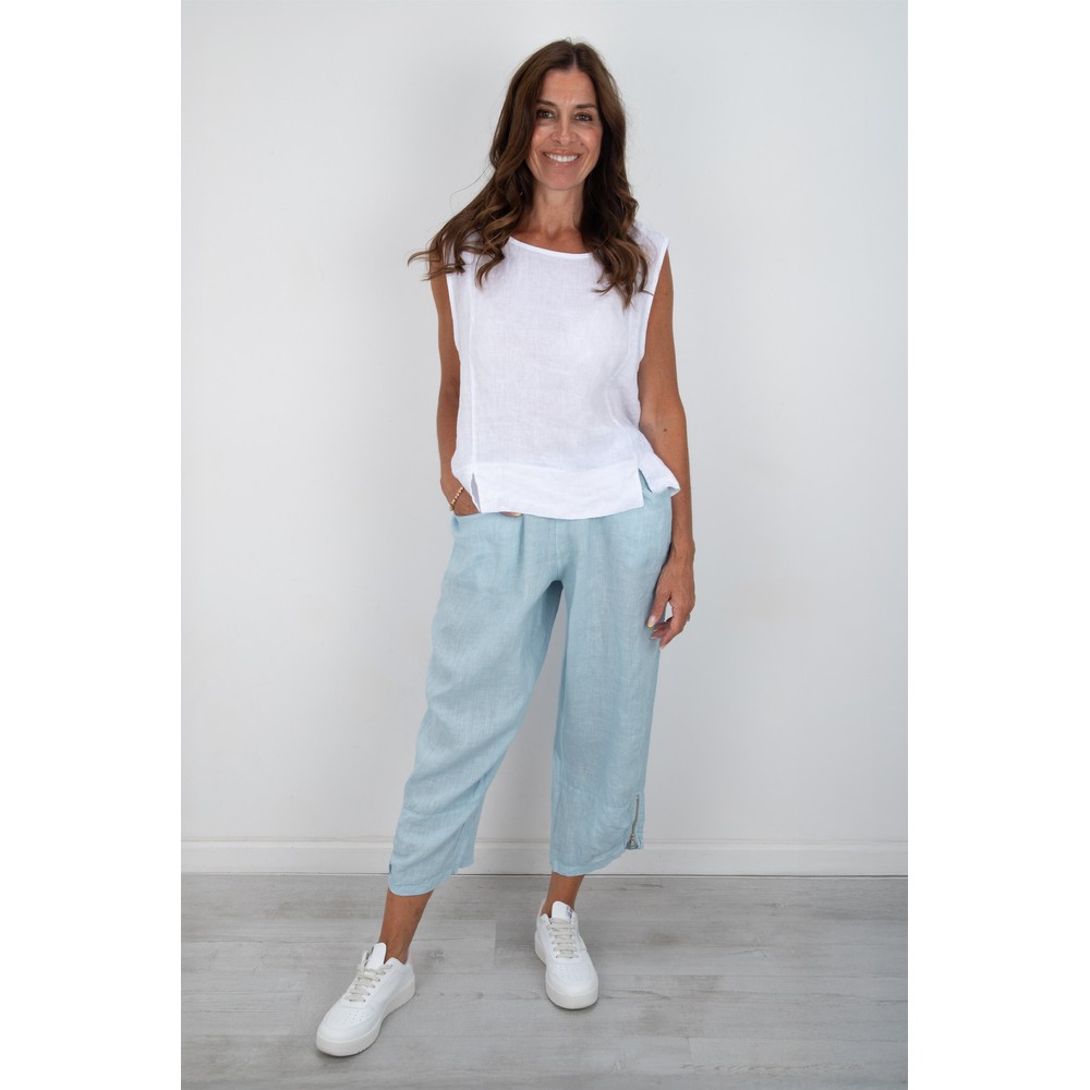 Amazing Woman Orla Ice Blue Cropped Linen Trouser Ice Blue