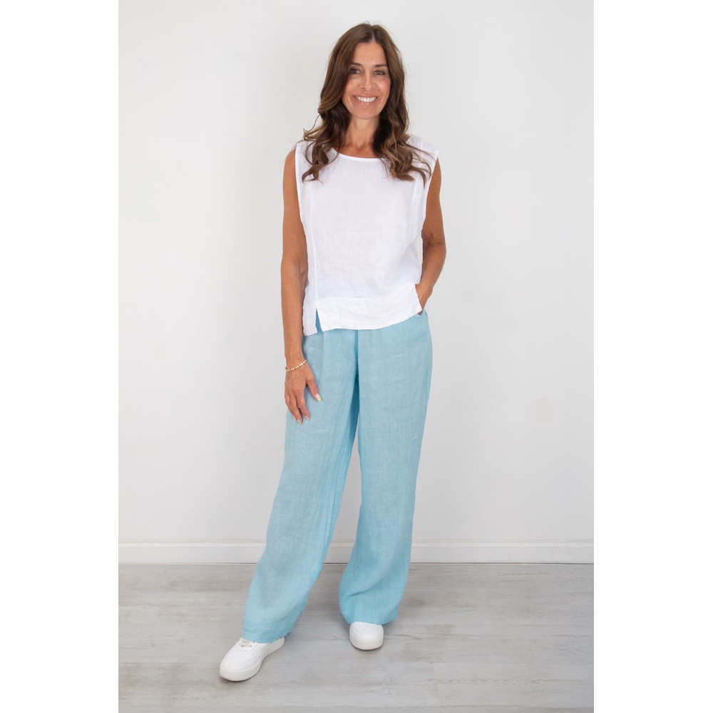 Amazing Woman Odie Long Ice Blue Wide Leg Linen Trousers Ice Blue