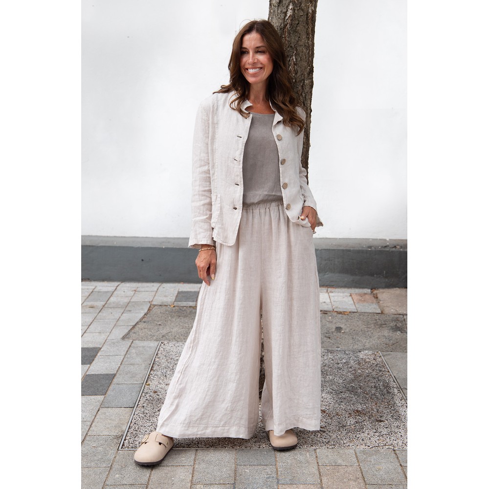 Amazing Woman Katia Natural Front Pocket Short Linen Jacket Natural