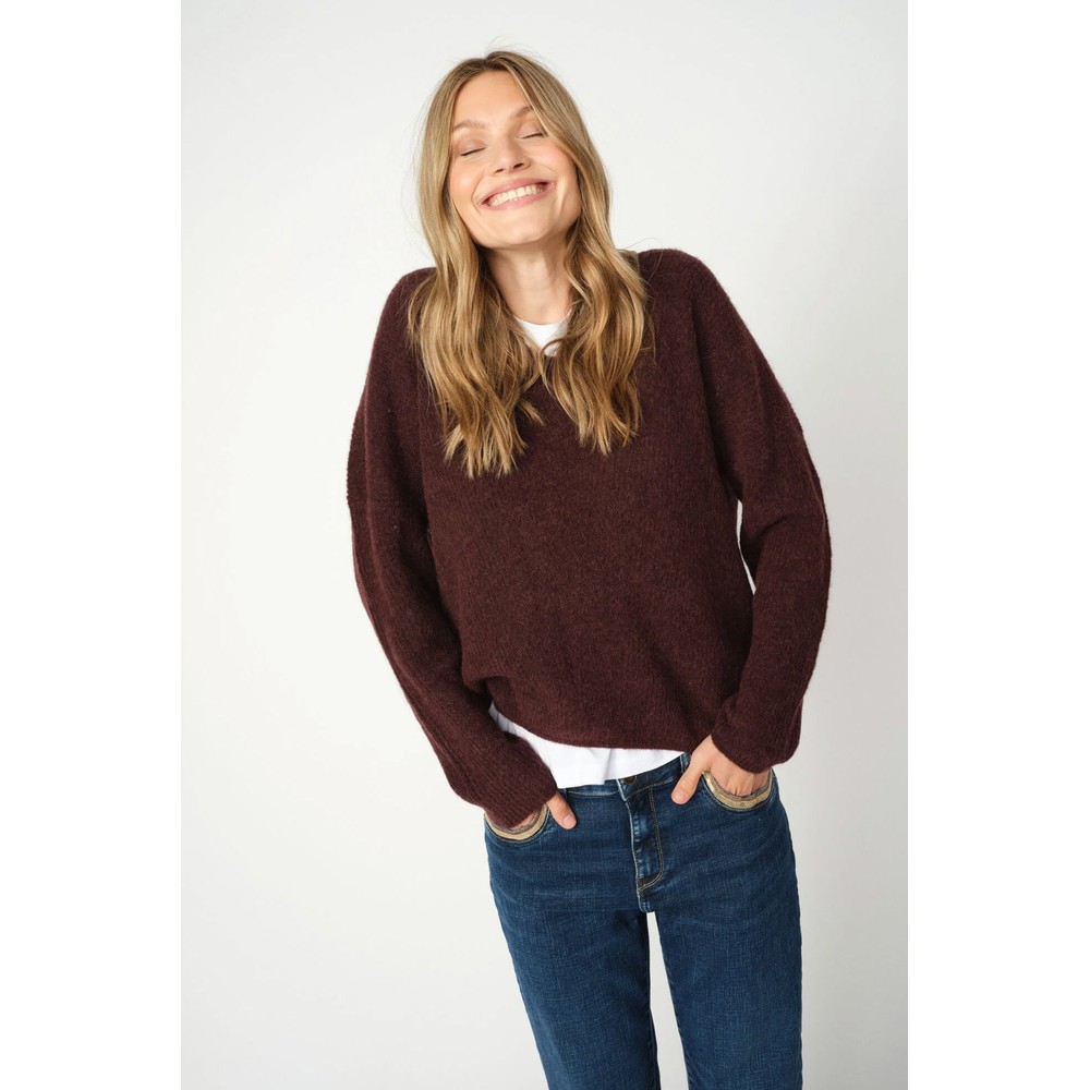 Mos Mosh Thora Fudge V-Neck Knit Top 159 Fudge