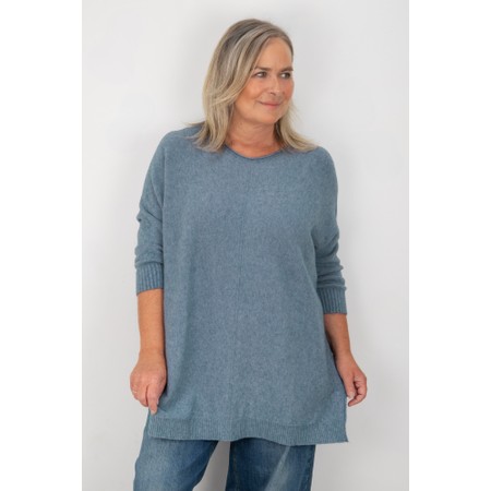 Amazing Woman Cassi X Denim Round Neck Front Seam Knit - Blue