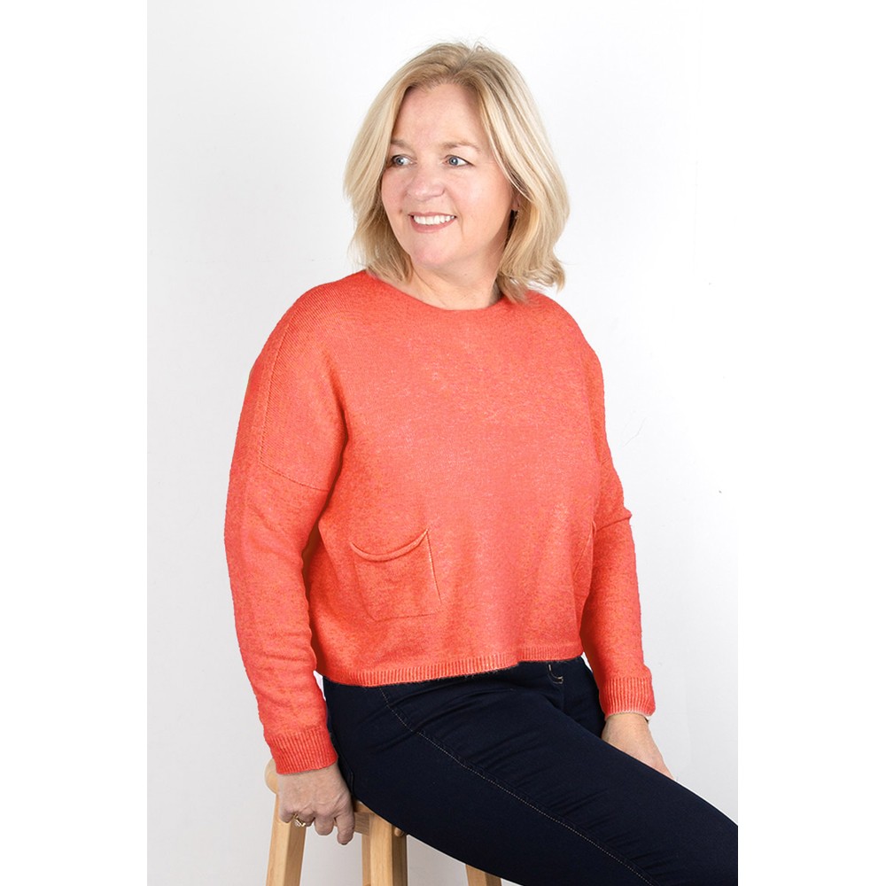 Amazing Woman Jodie Summer Orange Front Pocket Supersoft Knit Jumper Summer Orange