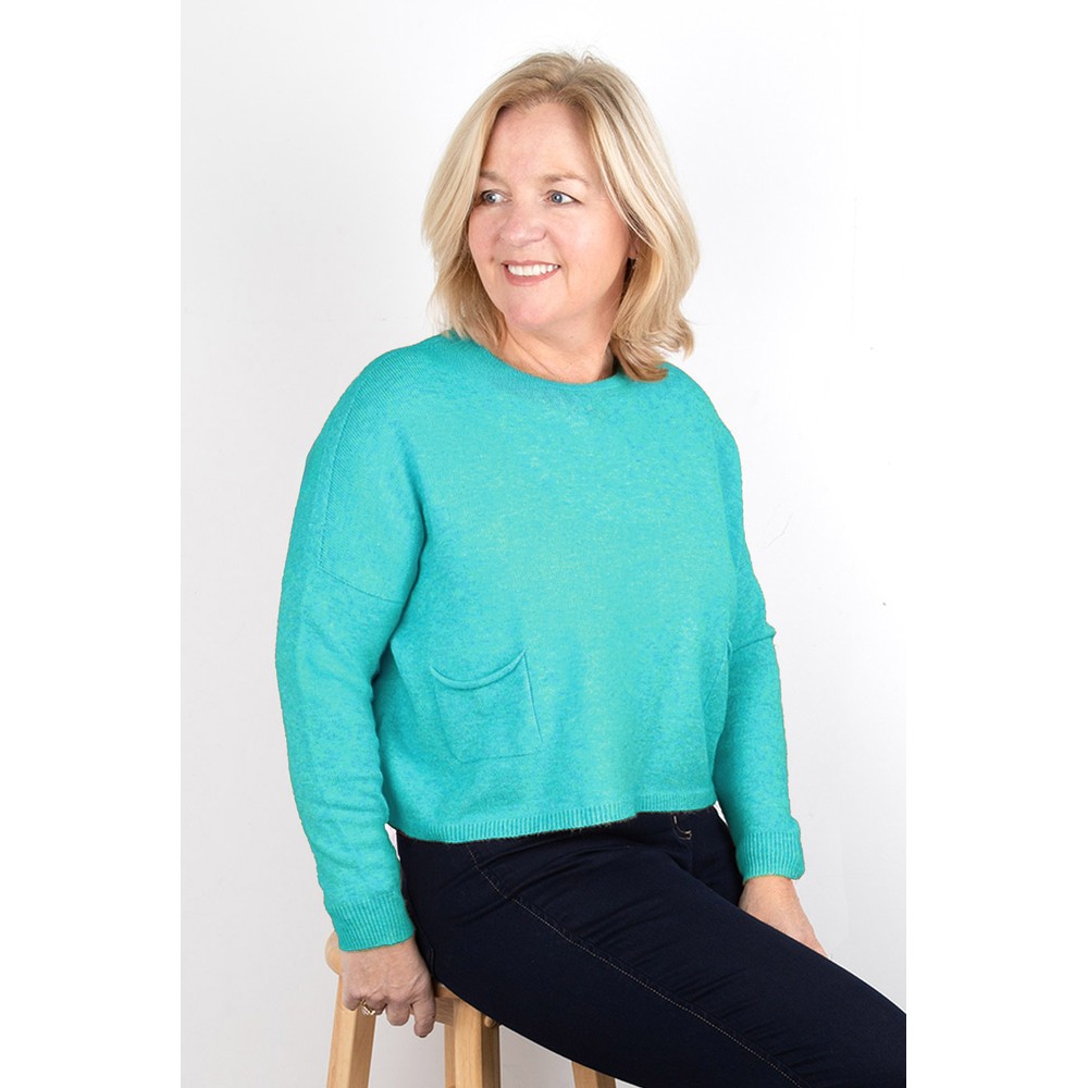 Amazing Woman Jodie Summer Turquoise Front Pocket Supersoft Knit Jumper Summer Turquoise