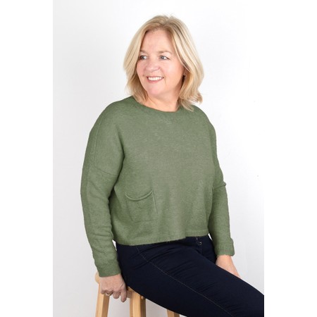 Amazing Woman Jodie Olive Green Front Pocket Supersoft Knit Jumper - Green