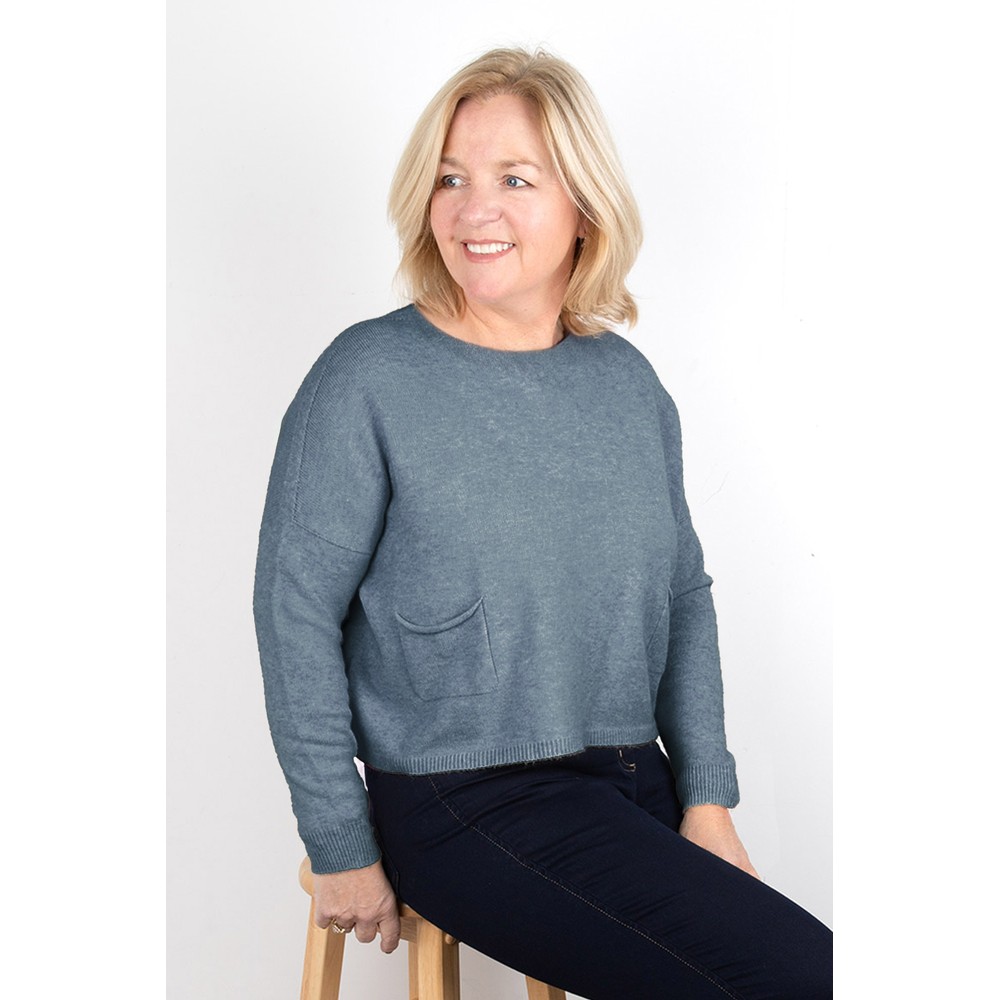 Amazing Woman Jodie Denim Blue Front Pocket Supersoft Knit Jumper Denim Blue