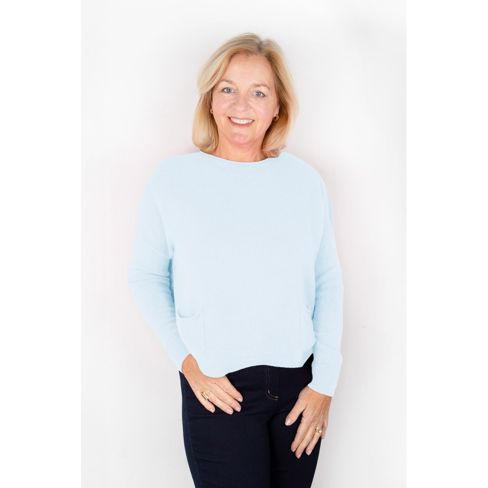 Amazing Woman Jodie Pale Blue Front Pocket Supersoft Knit Jumper Pale Blue