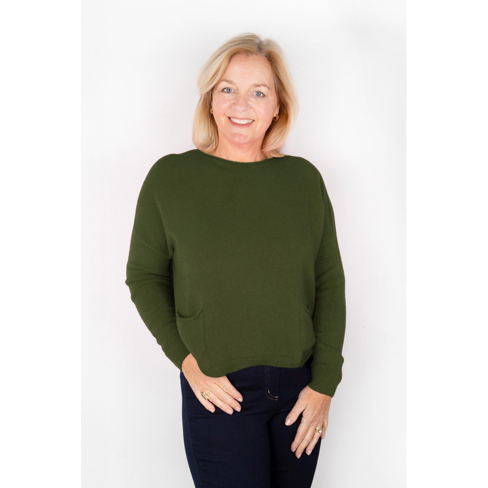 Amazing Woman Jodie Khaki Front Pocket Supersoft Knit Jumper Khaki