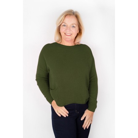 Amazing Woman Jodie Khaki Front Pocket Supersoft Knit Jumper - Green
