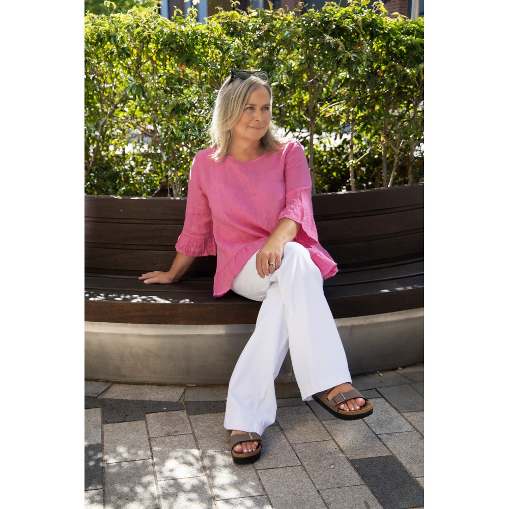 Amazing Woman Julia Pink Linen Frill Top Pink