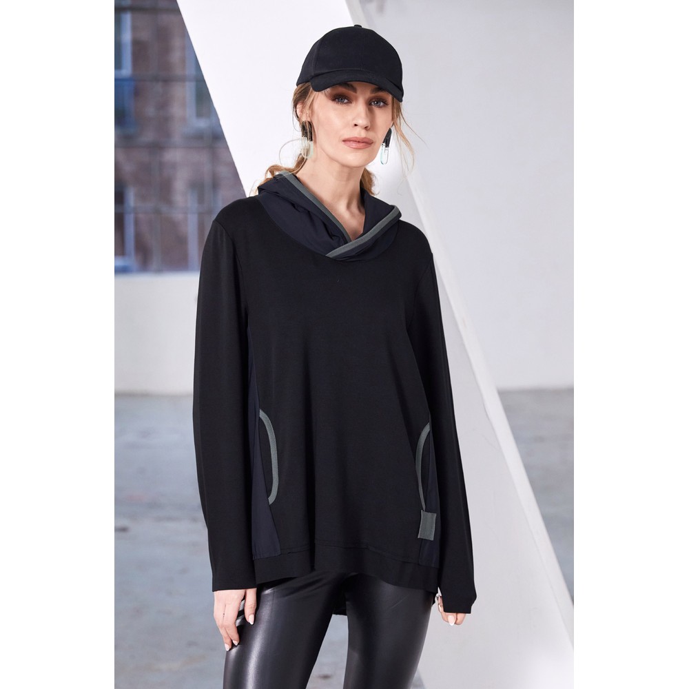 Naya Naya Contrast Trim Hooded Top Black / Forest