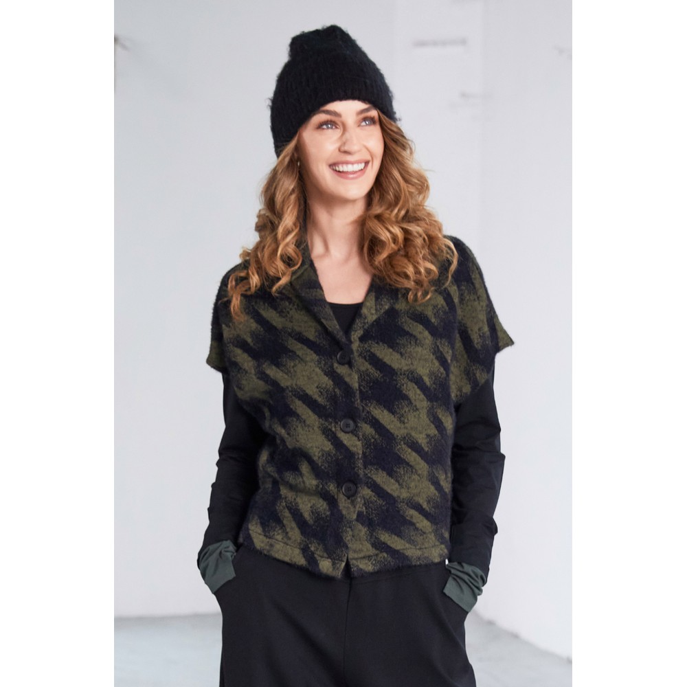 Naya Naya Houndstooth Knit Sleeveless Jacket Moss
