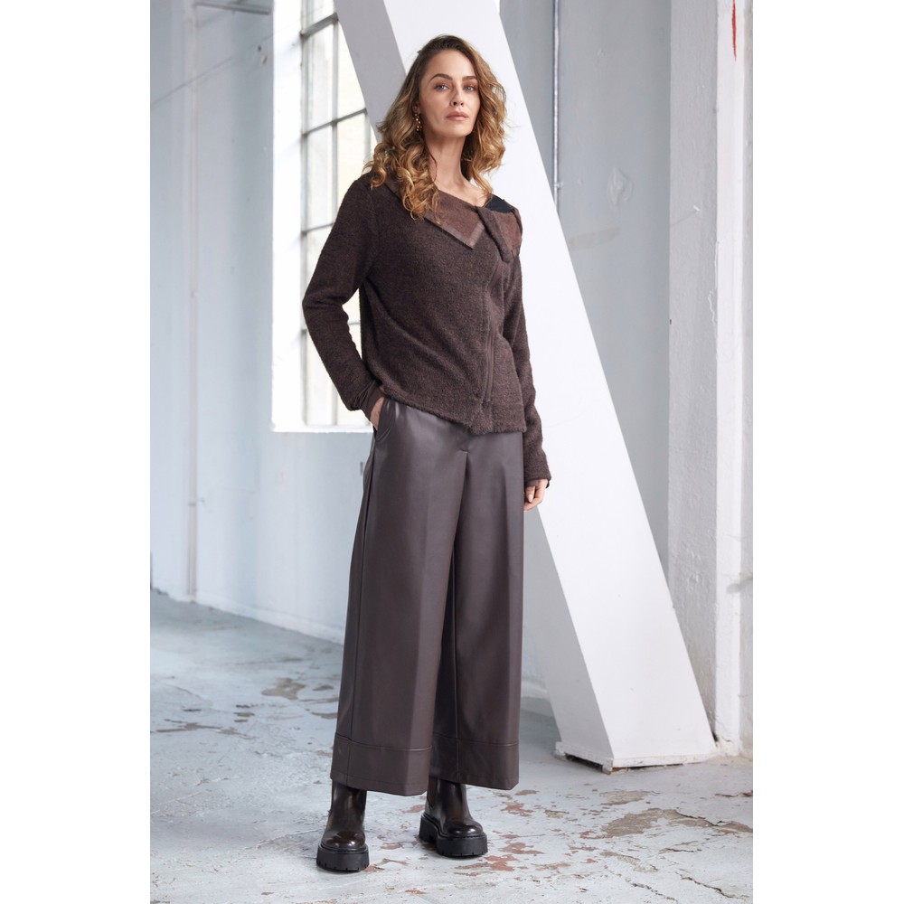 Naya Naya Cocoa Leatherette Wide Leg Trouser Cocoa