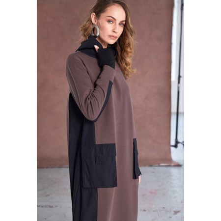Naya Naya Cocoa And Black Contrast Hooded Dress - Brown