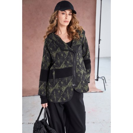 Naya Naya Jacquard Print Angle Zip Jacket - Green