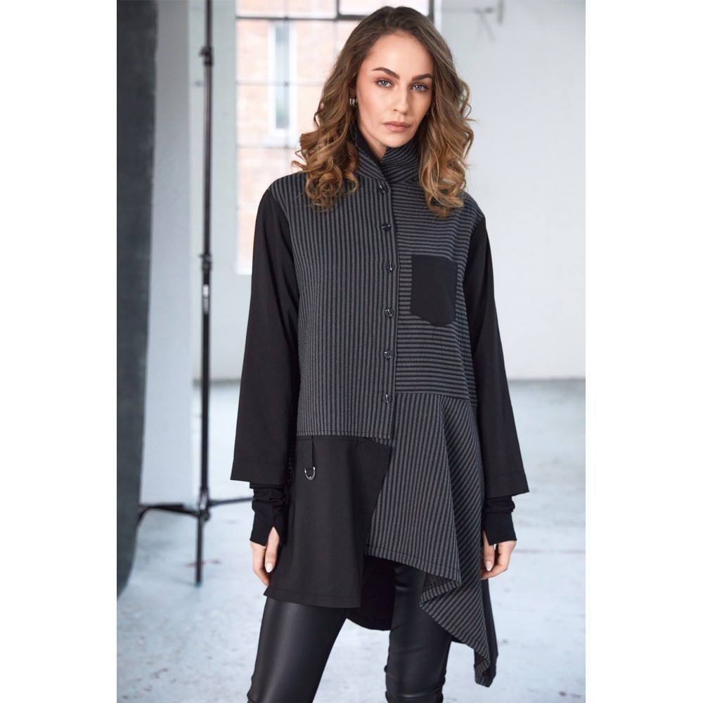 Naya Naya Stripped Contrast Sleeve Blouse Black / Grey