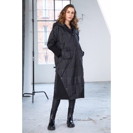 Naya Naya Padded Hood Ribbed Collar Coat - Black