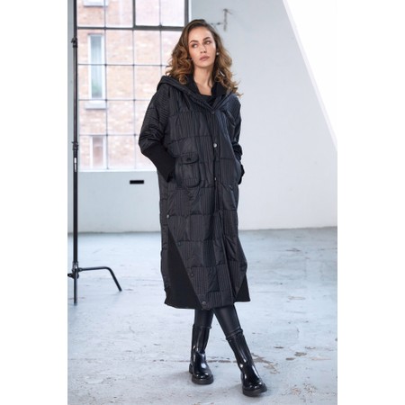 Naya Naya Padded Hood Ribbed Collar Coat - Black