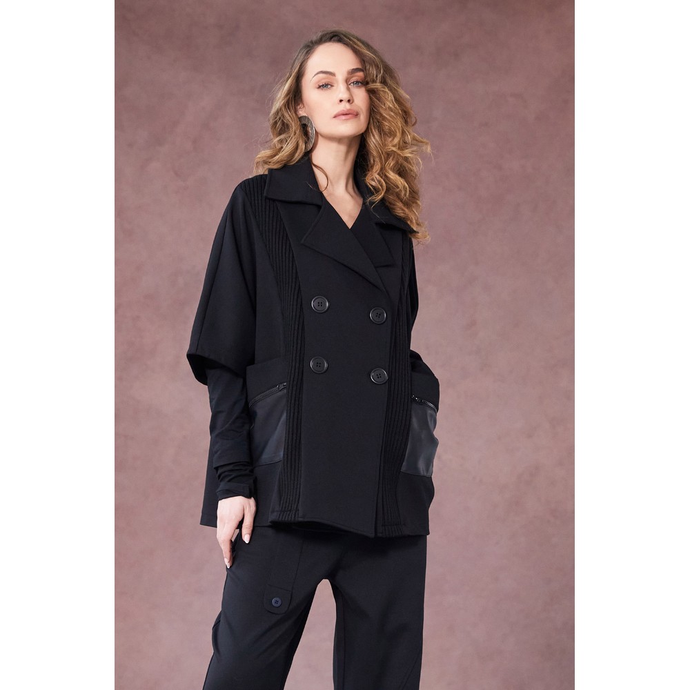 Naya Naya Double Breasted Knit Panel Jacket Black 