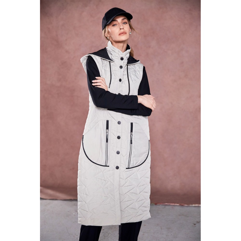 Naya Naya Long Padded Contrast Gilet Taupe / Black