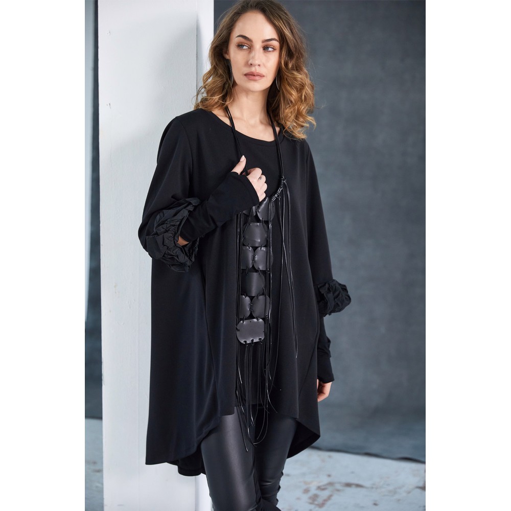 Naya Naya Ruched Contrast Cuff Tunic Black 