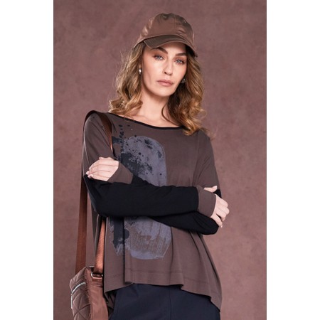 Naya Naya Cocoa And Black Contrast Placement Print Top - Brown