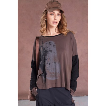 Naya Naya Cocoa And Black Contrast Placement Print Top - Brown