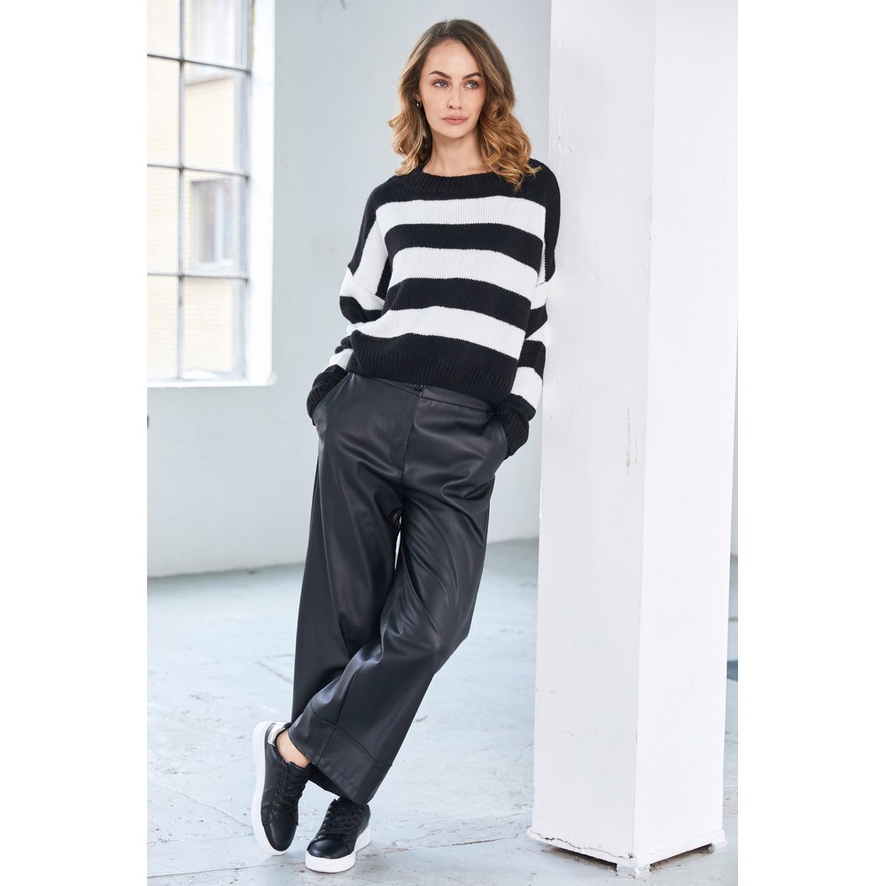 Naya Naya Black Leatherette Wide Leg Trouser Black 