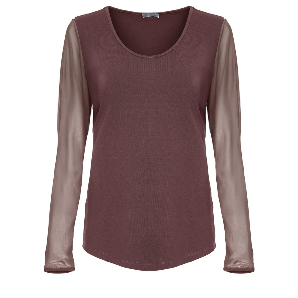 Naya Naya Cocoa Jersey Mesh Sleeve Top Cocoa