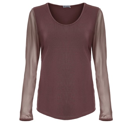 Naya Naya Cocoa Jersey Mesh Sleeve Top - Brown
