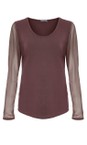 Naya Cocoa Naya Cocoa Jersey Mesh Sleeve Top  