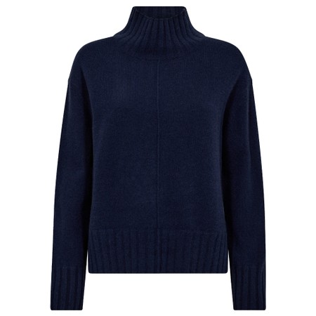 Mos Mosh Aima Cashmere Maritime Blue Highneck Knit Top - Blue