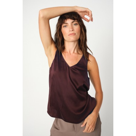 Mos Mosh Astrid Fudge  V-Neck Silk Tank Top - Brown