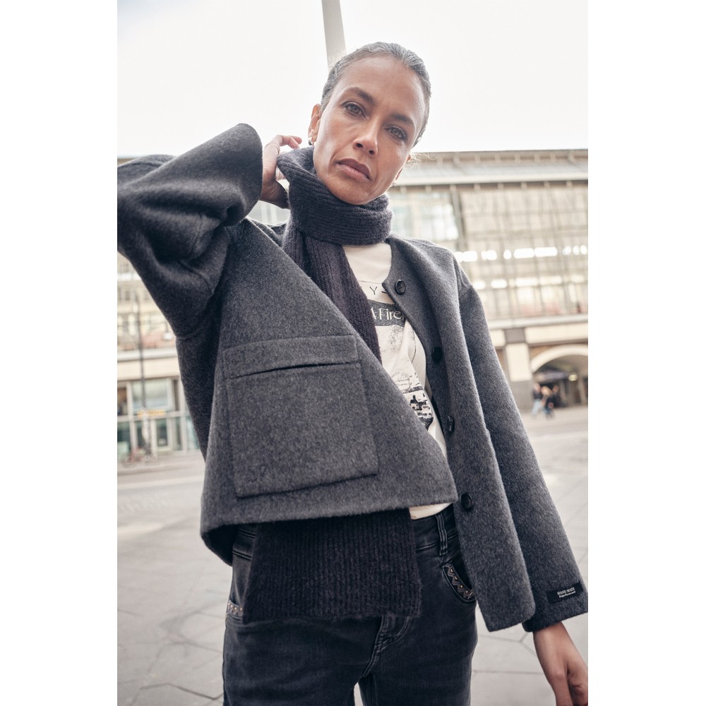 Mos Mosh Maria Loisa Wool Jacket With Detachable Scarf in 819 Phantom