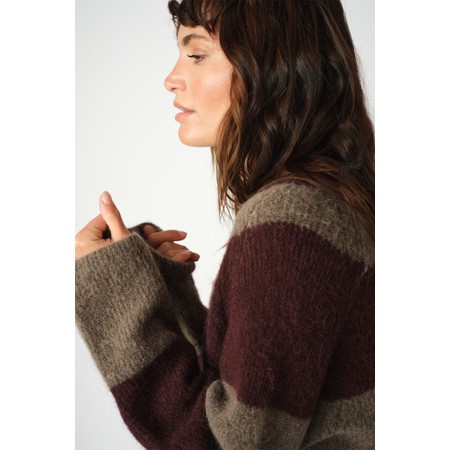 Mos Mosh Taci Stripe V-Neck Knit Top - Brown