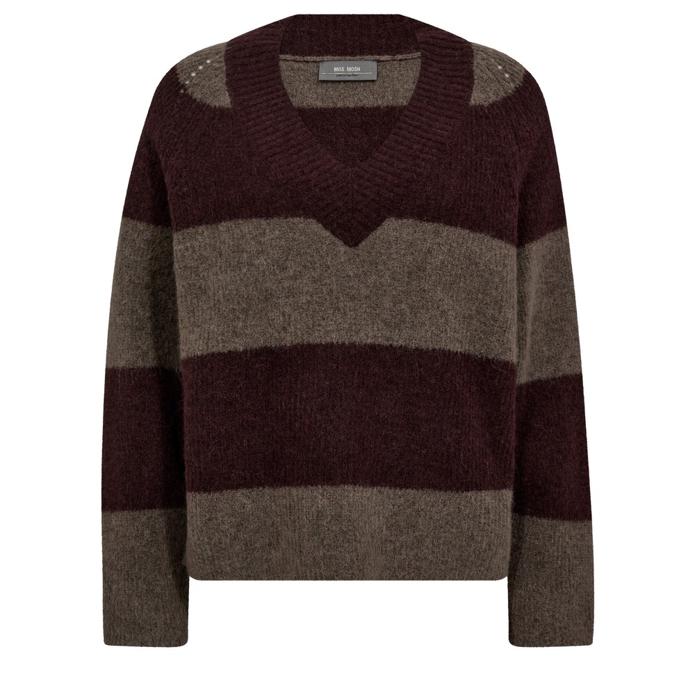 Mos Mosh Taci Stripe V-Neck Knit Top 159 Fudge