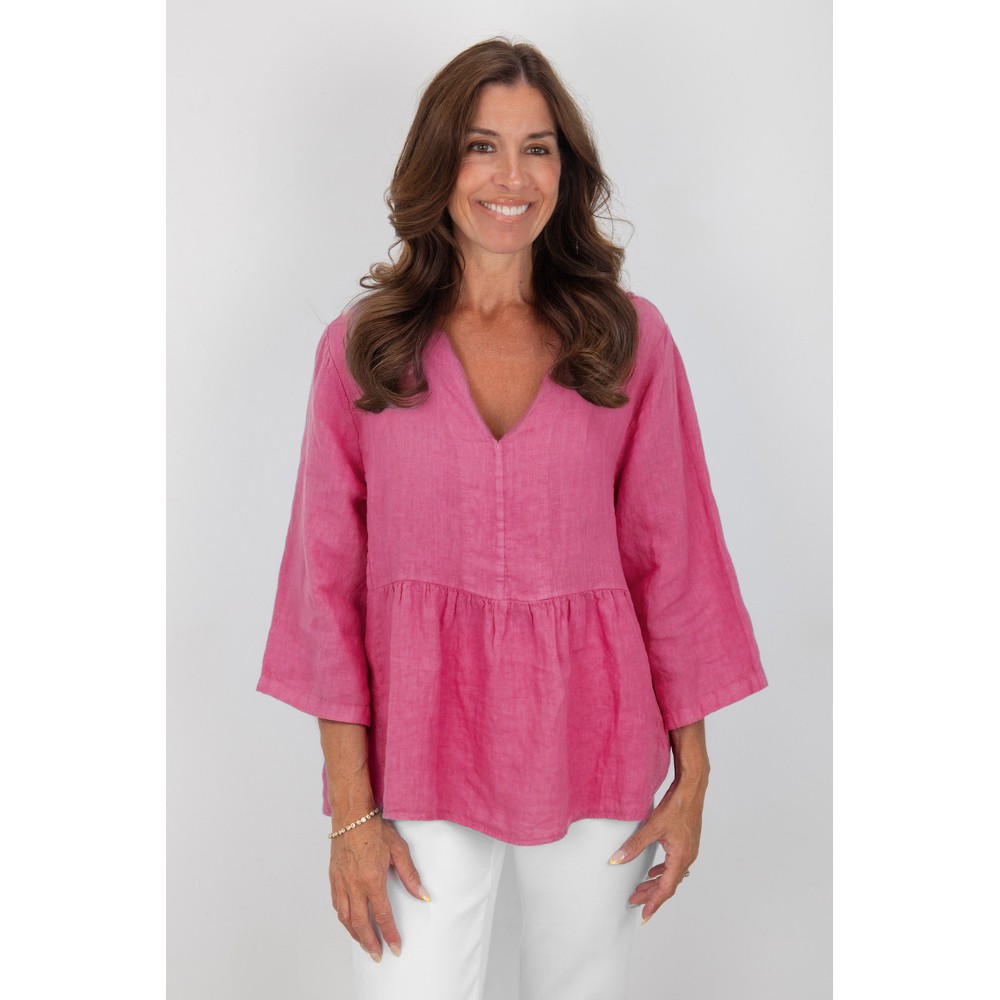 Amazing Woman Elodie Pink Linen Peplum Top Pink